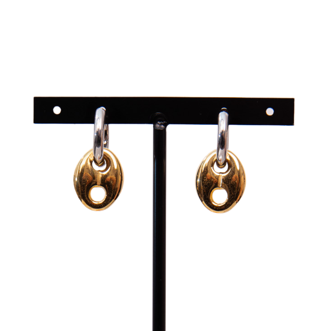 Key to Success gold and silver hoop earrings