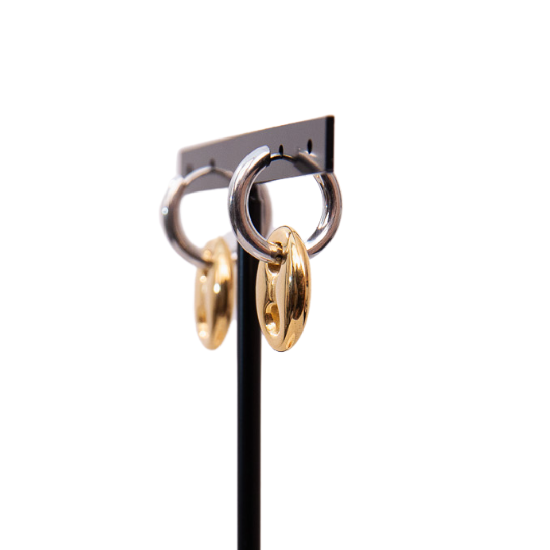 Key to Success gold and silver hoop earrings