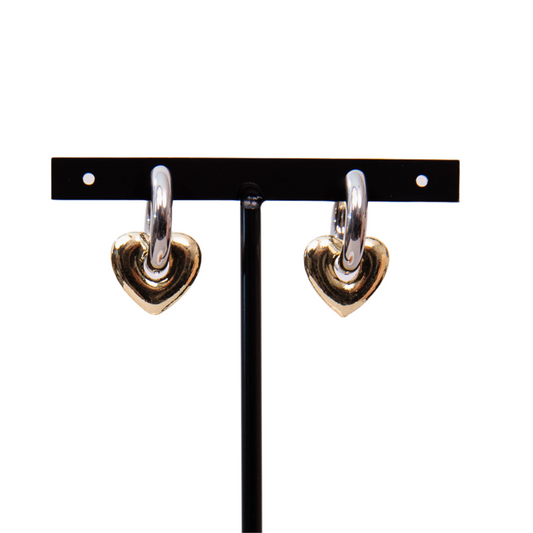 Sealed ambition silver hoop with gold heart pendant earrings