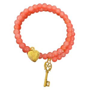 Crimson Tide pink coral jade wire bracelet with charms