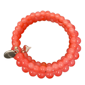Sienna Glow pink coral jade wire bracelet with charms