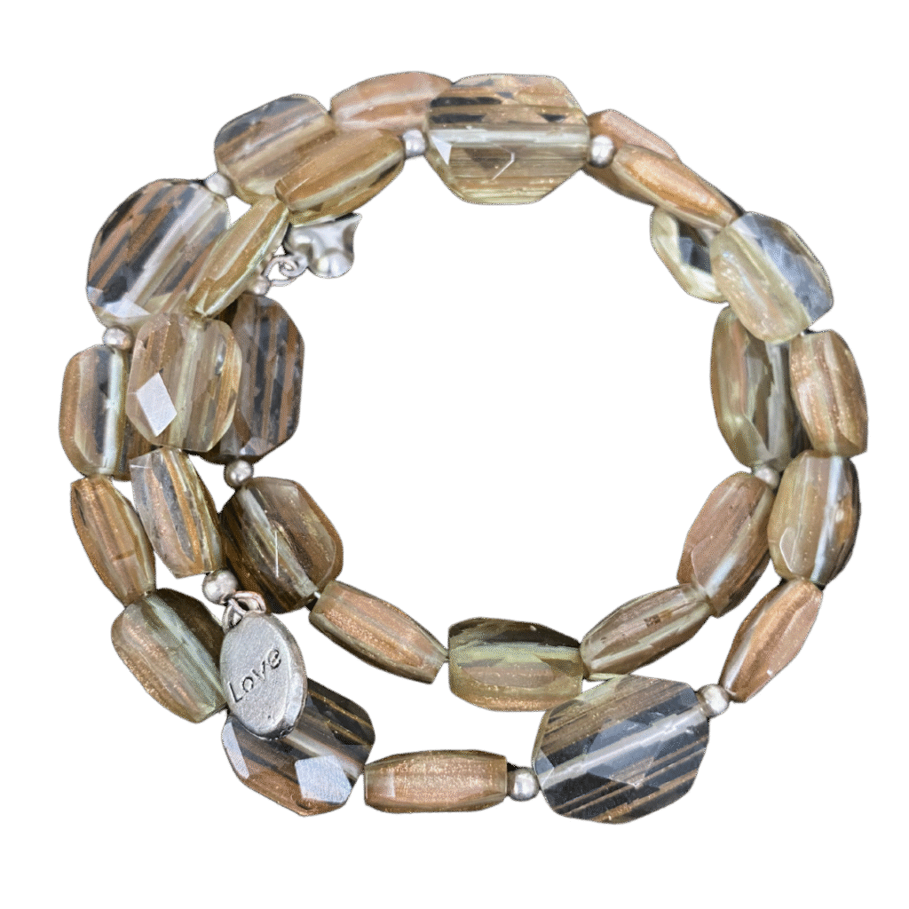 Earth Whisper brown quartz wire bracelet with charms