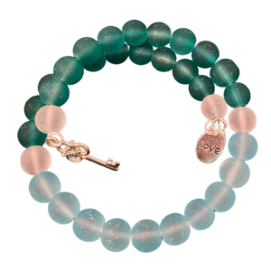 Azure Harmony matte green turquoise and light blue wire bracelet with charms