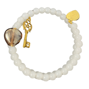 Celestial Pearl white jade wire bracelet with charms