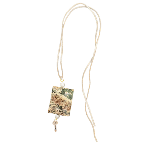 Terra Mystica marbled earth tones stone pearl and charm pendant adjustable necklace