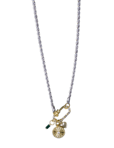 Sweetheart charm gold charms and silver rope chain necklace