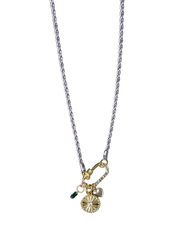 Sweetheart charm gold charms and silver rope chain necklace