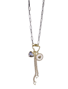 Locked in Love gold charms and paper clip gold chain necklace