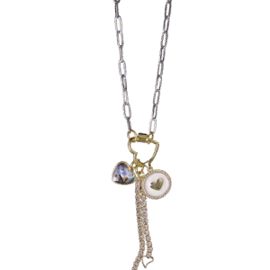 Locked in Love gold charms and paper clip gold chain necklace