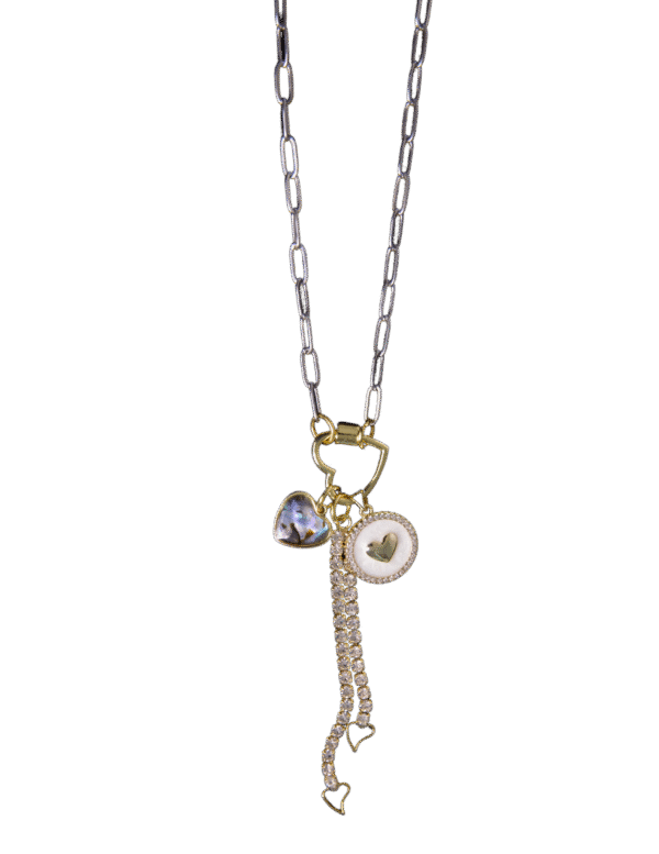 Locked in Love gold charms and paper clip gold chain necklace