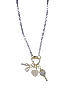 Love's Key gold charms and silver rolo chain necklace