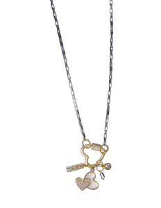 Timeless love gold charms and silver box clip chain necklace