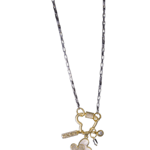 Timeless love gold charms and silver box clip chain necklace