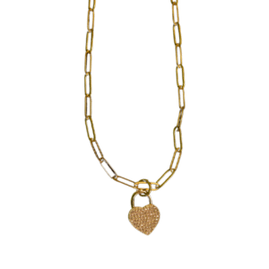 Enduring heart gold charm and gold paper clip chain necklace