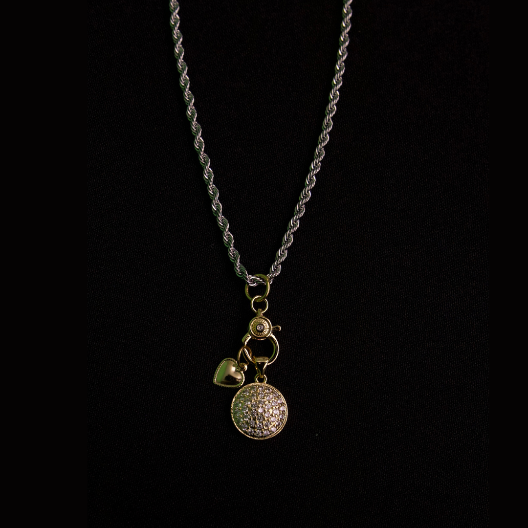 Endless Devotion gold charms and silver rope chain necklace