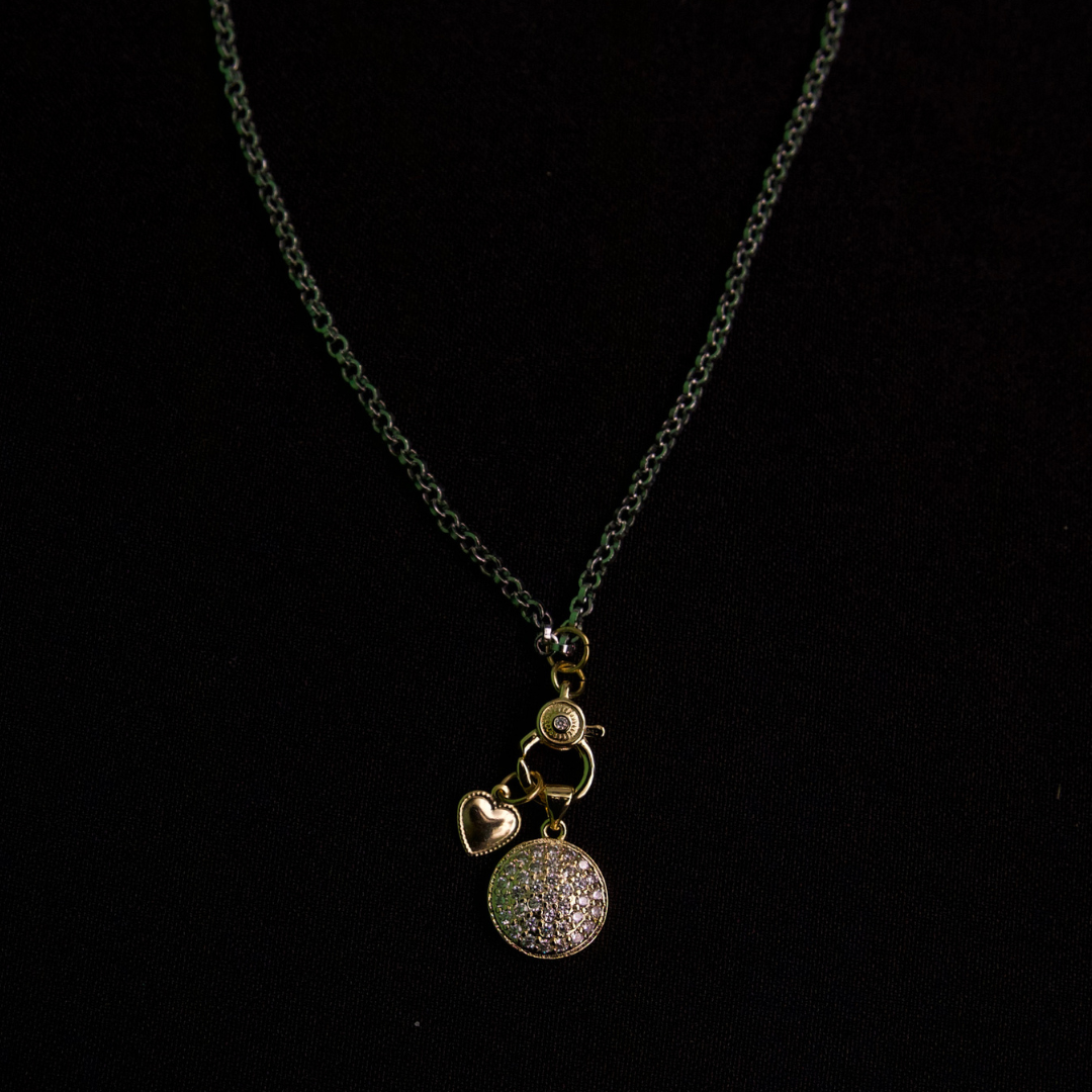 Endless Devotion gold charms and silver rolo chain necklace