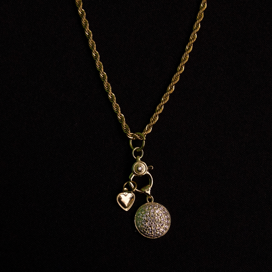 Endless Devotion gold charms and gold rope chain necklace