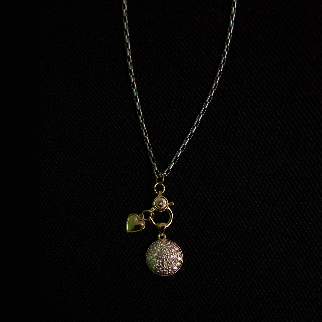 Endless Devotion gold charms and silver box clip chain necklace