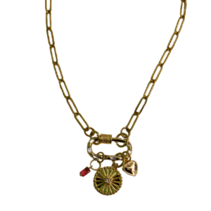 Sweetheart charm gold charms and gold paper clip chain necklace