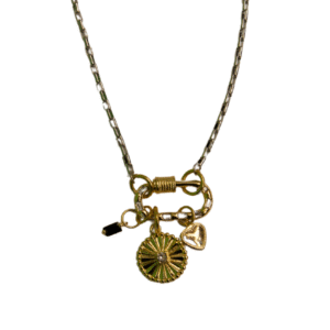 Sweetheart charm gold charms and silver box clip chain necklace