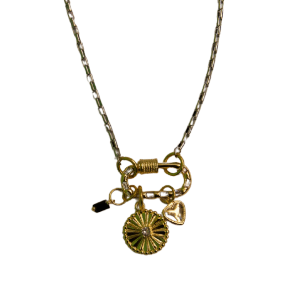 Sweetheart charm gold charms and silver box clip chain necklace