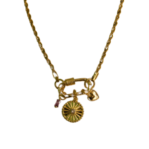 Sweetheart charm gold charms and gold rope chain necklace