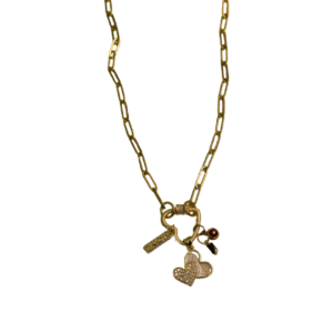 Timeless love gold charms and gold paper clip chain necklace