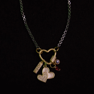 Timeless love gold charms and silver rolo chain necklace