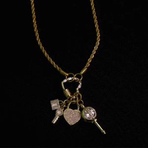 Love’s Key gold charms and gold rope chain necklace