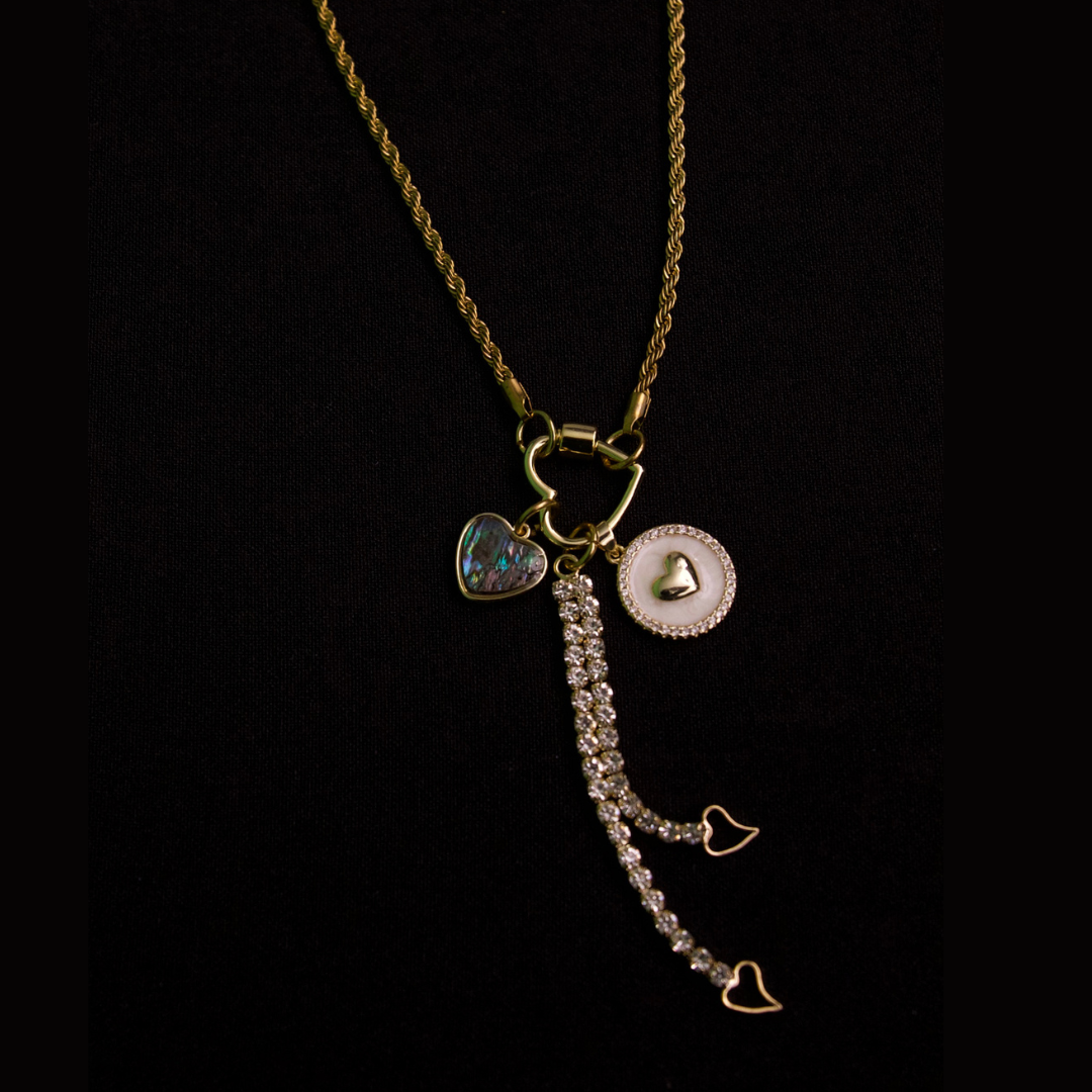 Locked in Love gold charms and  gold rope chain necklace