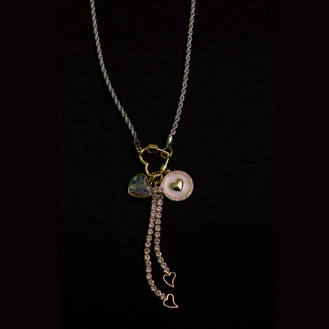 Locked in Love gold charms and silver rope chain necklace