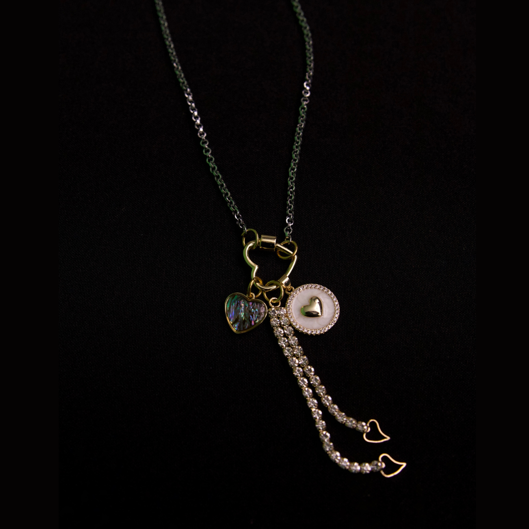 Locked in Love gold charms and silver rolo chain necklace