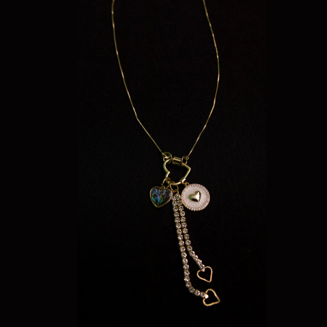 Locked in Love gold charms and gold cable chain necklace