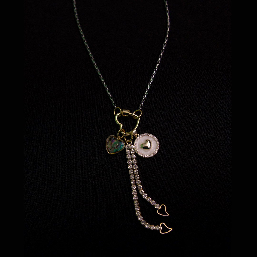 Locked in Love gold charms and silver box clip chain necklace