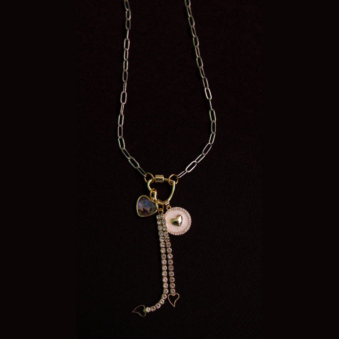 Locked in Love gold charms and silver paper clip chain necklace