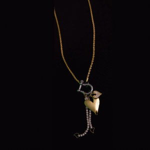 Radiant heart gold and silver charms and gold rope chain necklace