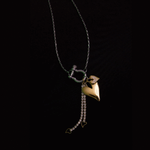 Radiant heart gold and silver charms and silver box clip chain necklace