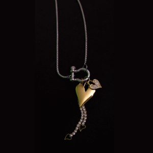 Radiant heart gold and silver charms and silver box chain necklace