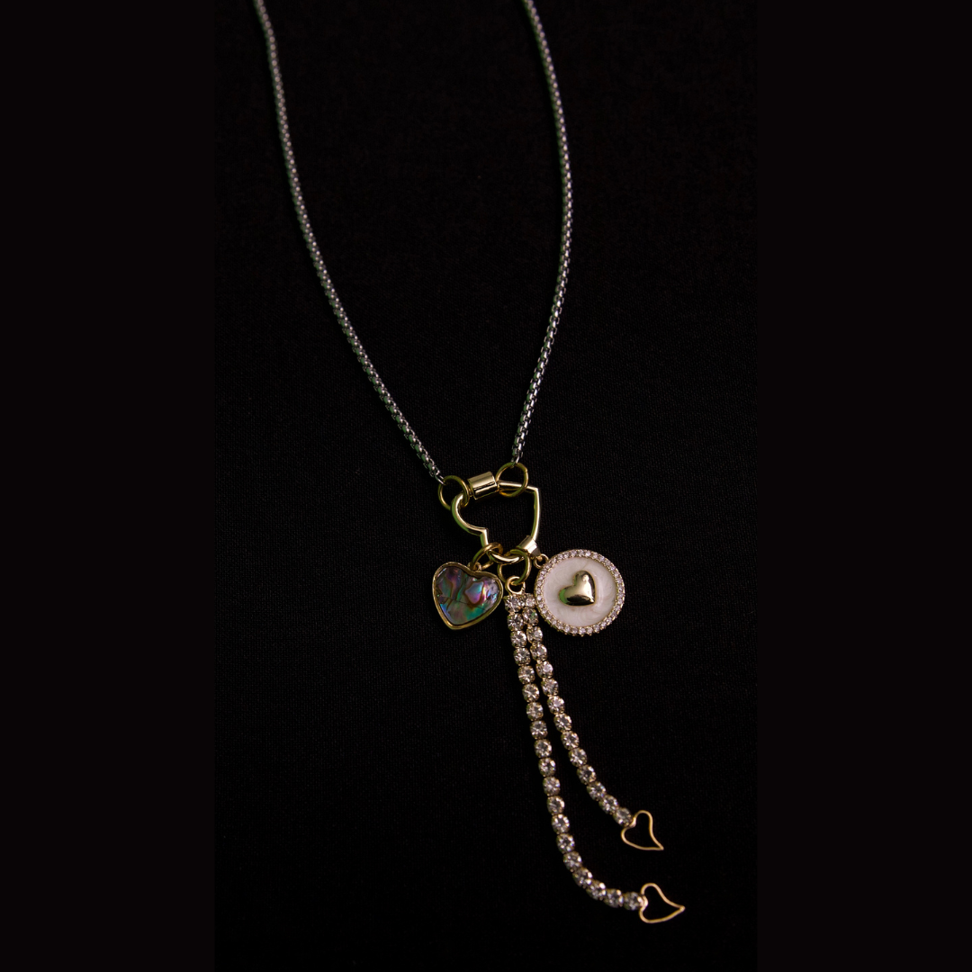 Locked in Love gold charms and silver box chain necklace