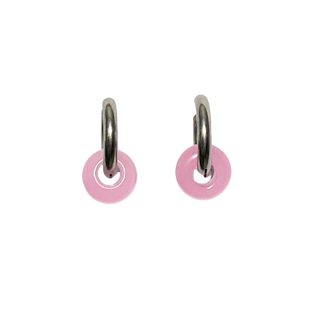 Light pink Jade silver hoop earrings