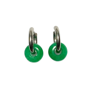 Green Jade silver hoop earrings