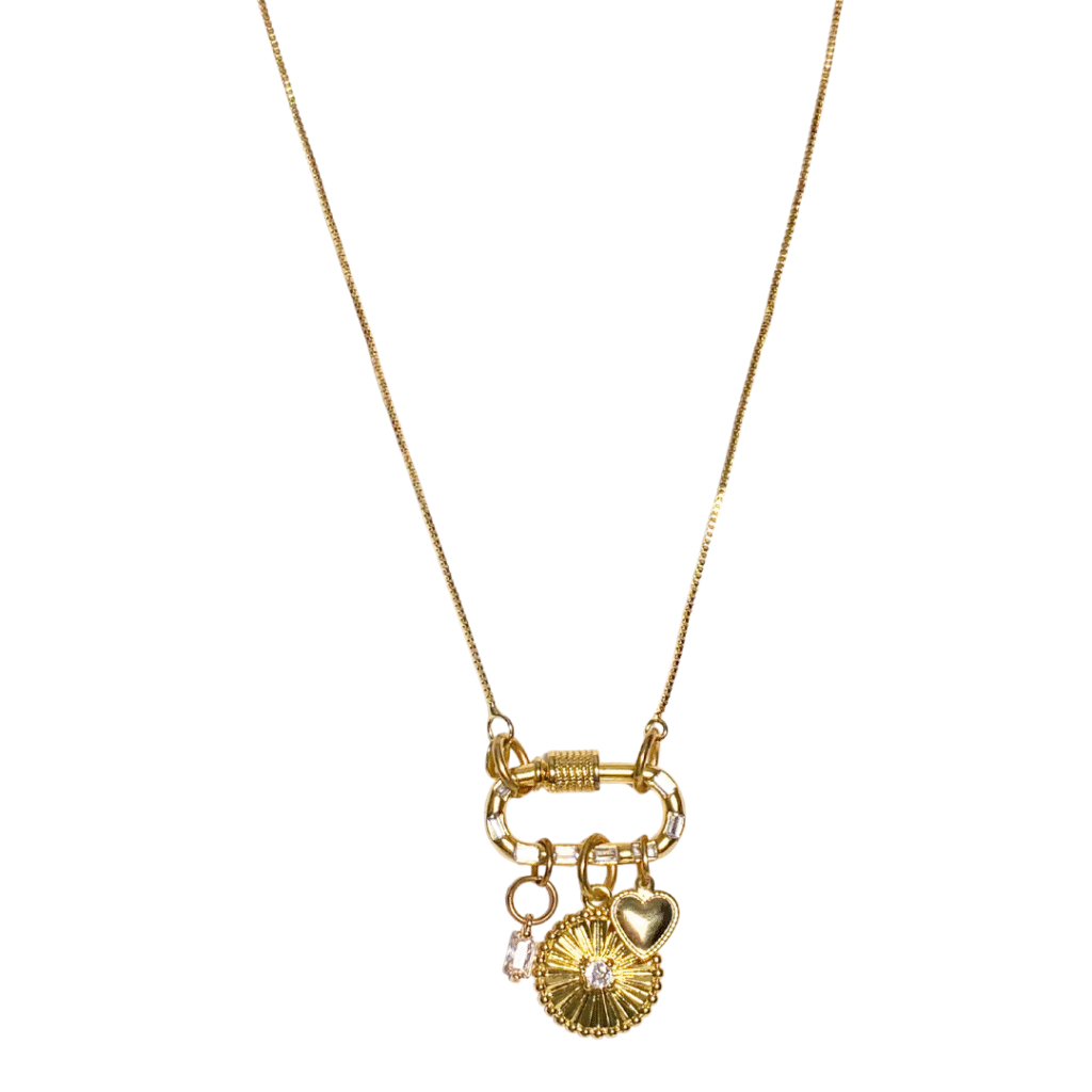 Sweetheart charm gold charms and gold cable chain necklace