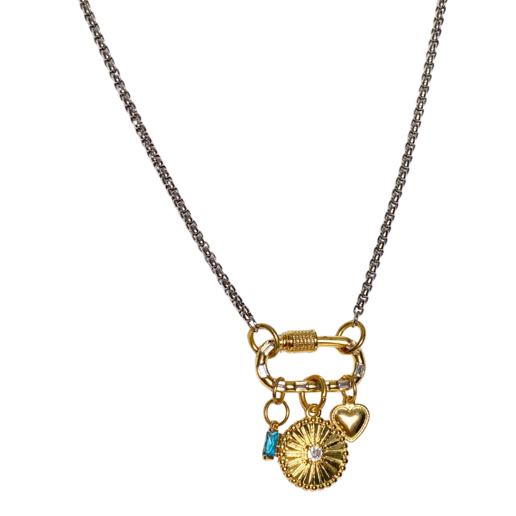 Sweetheart charm gold charms and silver box chain necklace