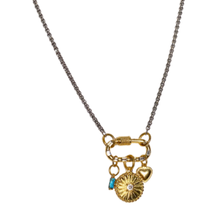 Sweetheart charm gold charms and silver box chain necklace