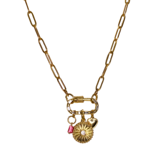 Sweetheart charm gold charms and gold paper clip chain necklace