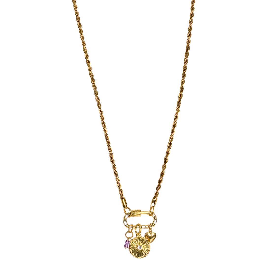 Sweetheart charm gold charms and gold rope chain necklace