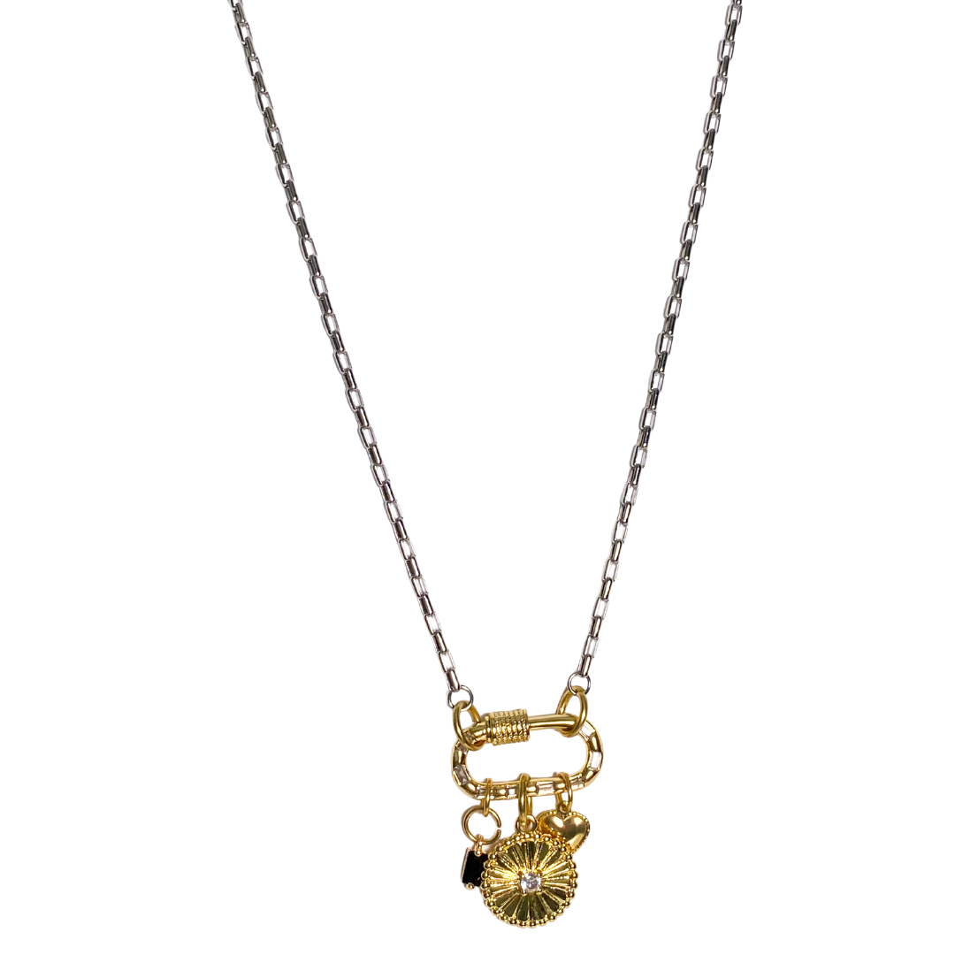 Sweetheart charm gold charms and silver box clip chain necklace