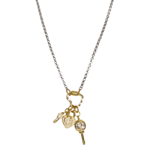 Love’s Key gold charms and silver rolo chain necklace