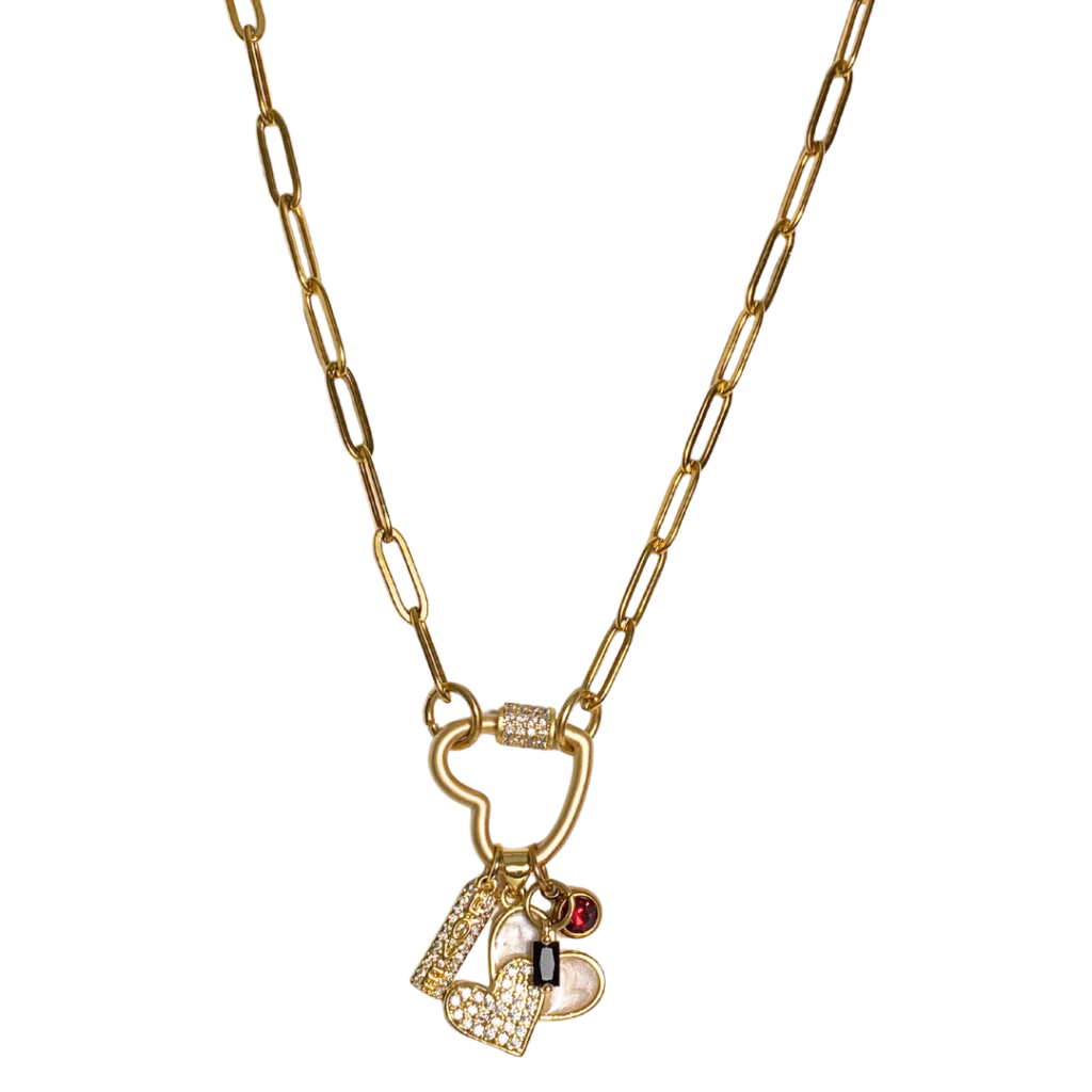 Timeless love gold charms and gold paper clip chain necklace
