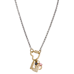 Timeless love gold charms and silver rolo chain necklace